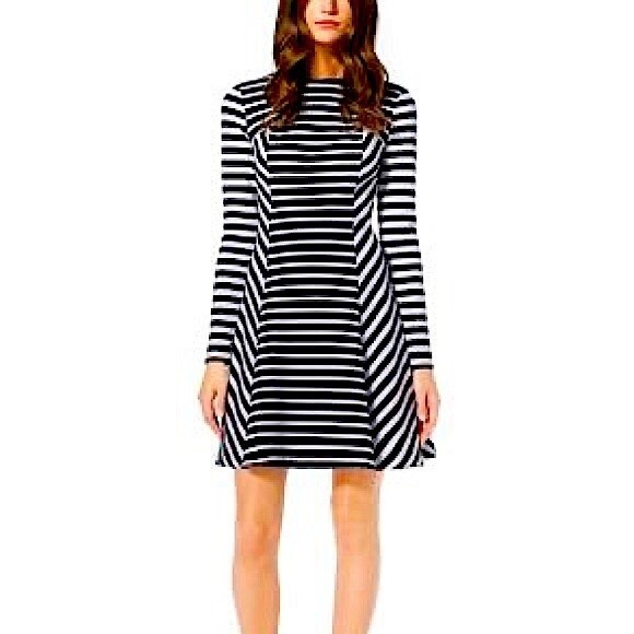 Michael Michael Kors Black & White Stripe Long Sleeve Fit & Flare Dress Size 2 - Picture 1 of 8